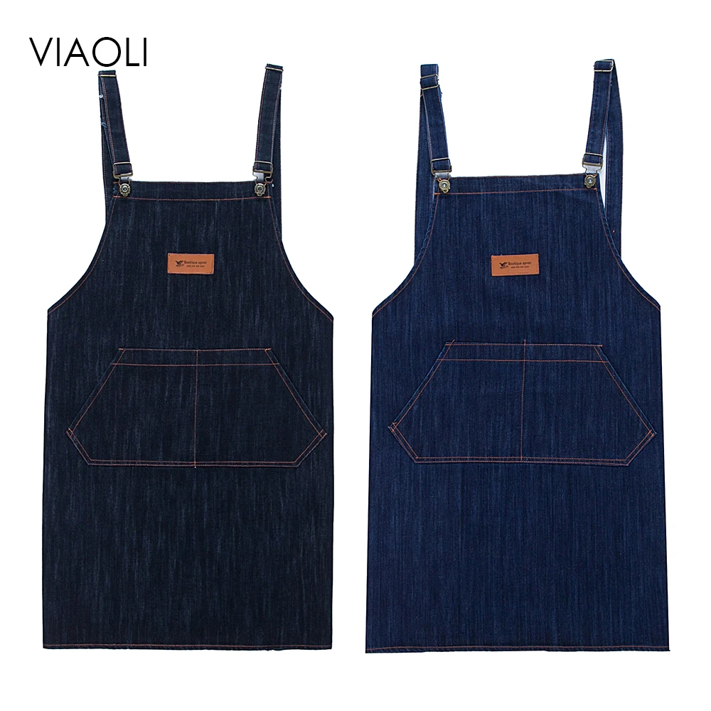 

new kitchen Restaurant work Denim Apron Antifouling Cowboy Chef Cooking Kitchen Apron For Woman Men Cafe Shop BBQ Hairdresser