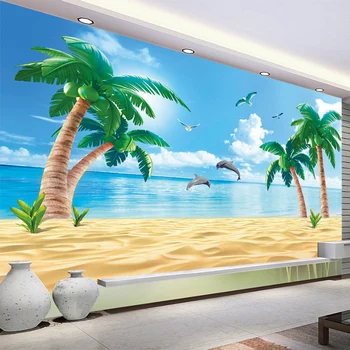 

Custom Mural Wallpaper 3D Cartoon Beach Coconut Tree Background Wall Painting Children's Bedroom Living Room Papel De Parede 3 D