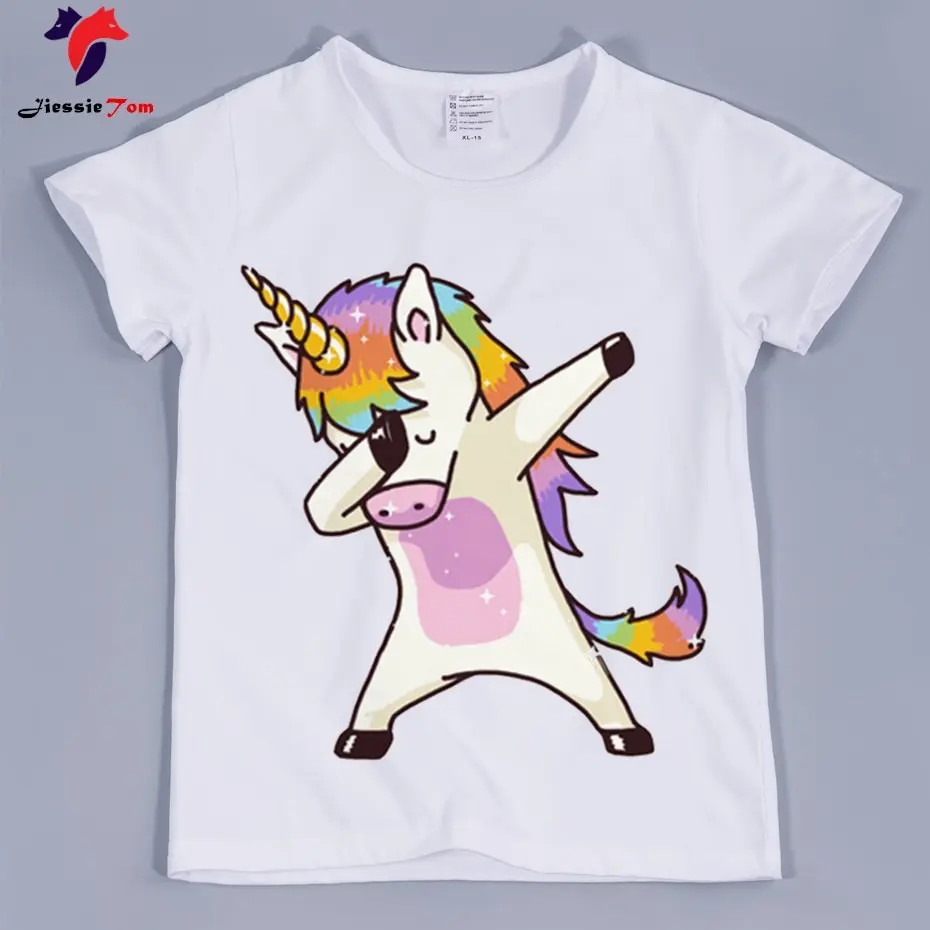 Лучшее качество детские Забавные футболки с единорогом летняя детская белая мягкая футболка с рисунком одежда для малышей Топ для мальчиков и девочек