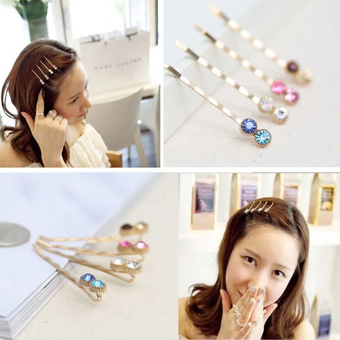 1 Pair Women Girls Crystal Hair Clips Hair Pins Elegant Bow Barrettes