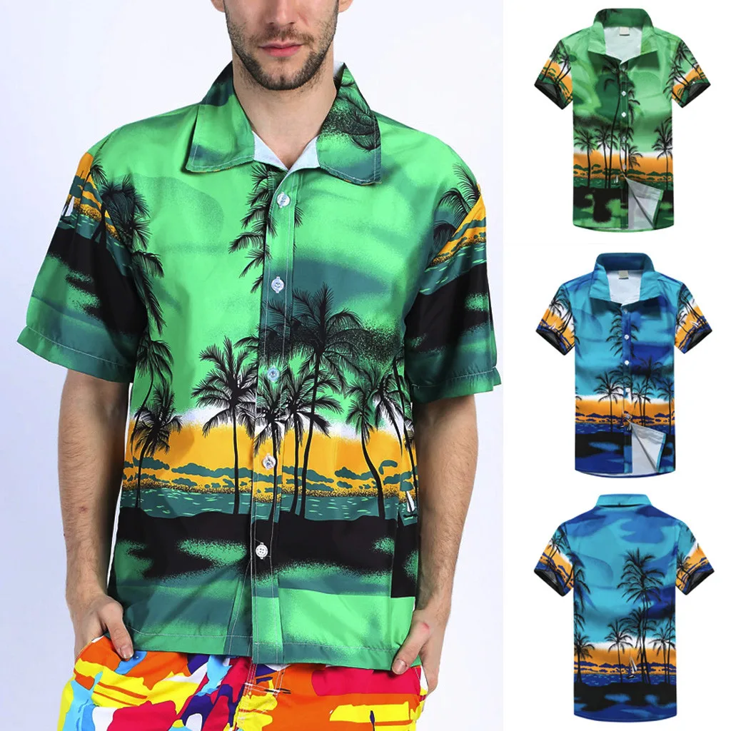 Mens Beach Hawaiian Shirt Tropical Summer Short Sleeve Shirt Men Brand ...