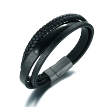 Натуральная Кожаные браслеты и браслеты веревку цепи Магнитная застежка Браслеты для Для мужчин Модные украшения подарок для Него(BA102299