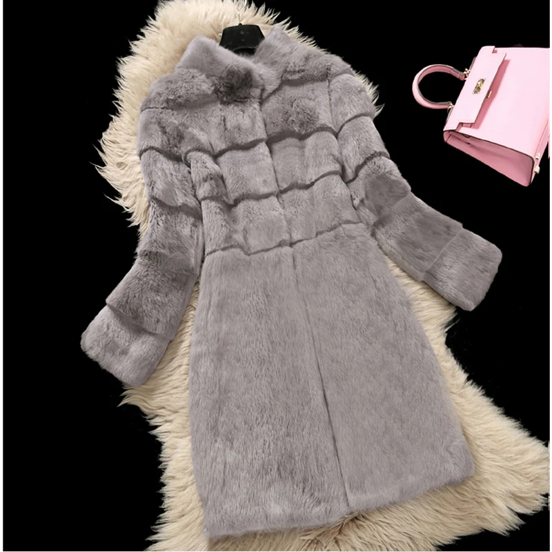 

Free Shipping 2018 New Arrival Genuine Rabbit Fur Coat Women full pelt rabbit fur jacket long Winter fur waistcoats big F858