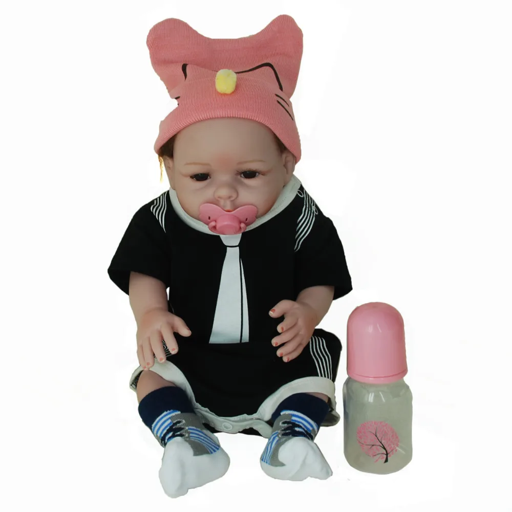

NicoSeeWonder 20" Real Newborn Baby Doll Realistic Reborn Babies Dolls With Pink Cap Black Clothes Gift