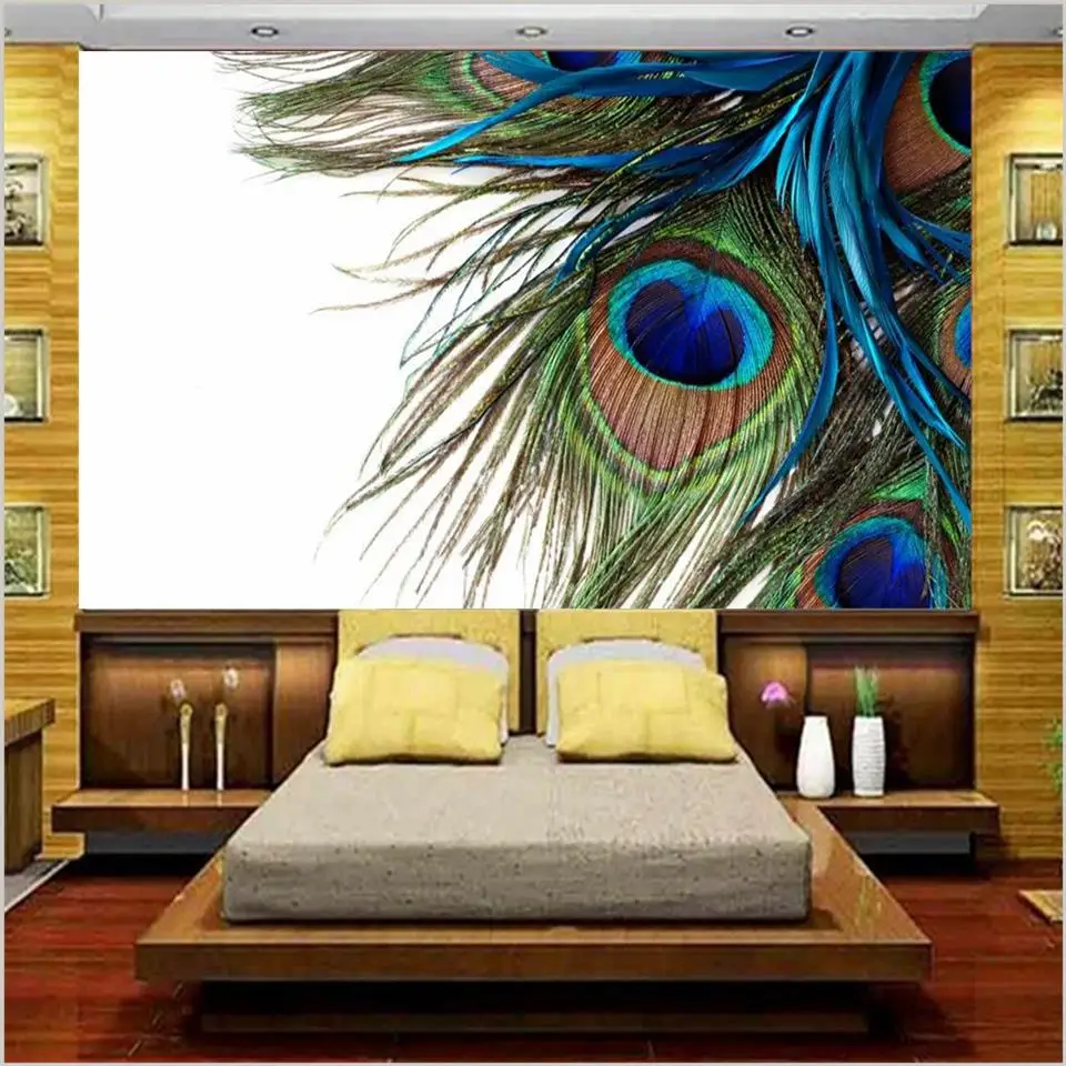 

3d wallpaper photo wallpaper custom size living room mural peacock feather 3d painting sofa TV background wall non-woven sticker