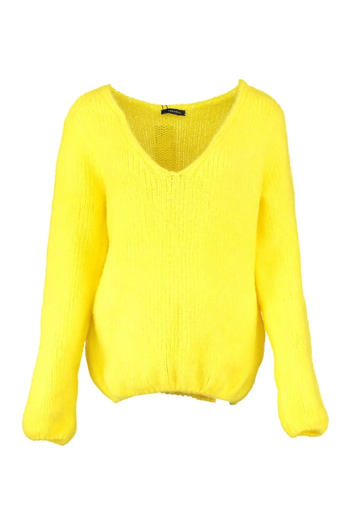 

Trendyol WOMEN-Yellow Skirt Ucu Wheel V-Neck Knitwear Sweater TWOAW20NV0024