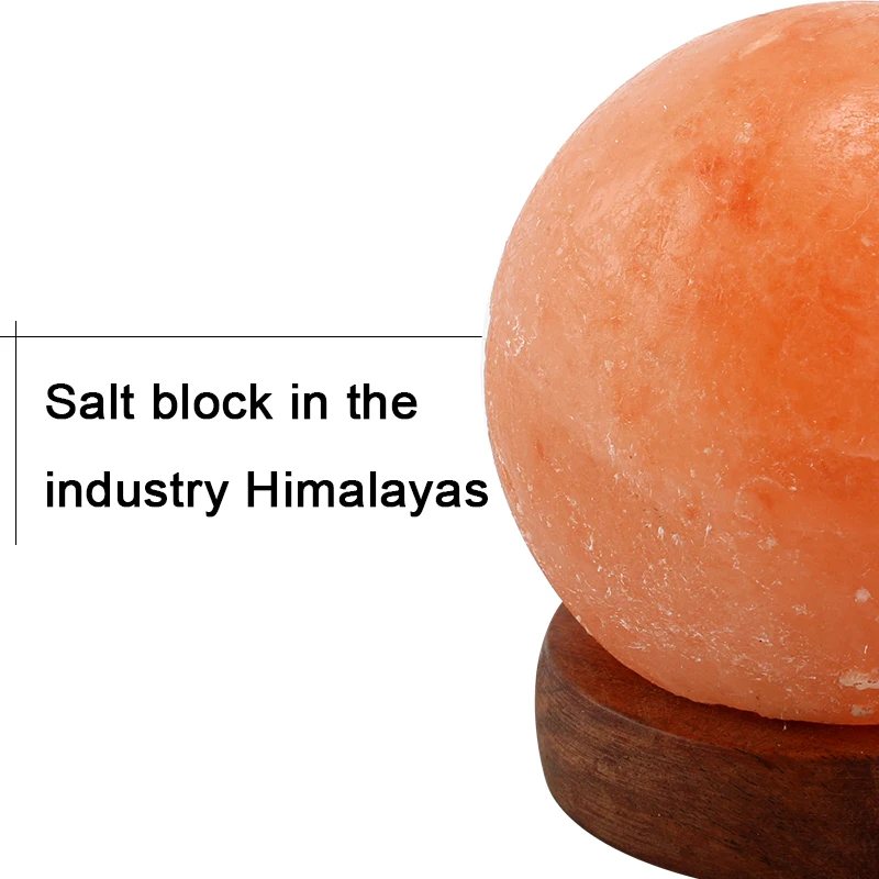  Round Hand Carved Desk Light USB Himalayan Crystal Rock Salt Lamp Wooden Base Colorful Air Purifier - 32911139036