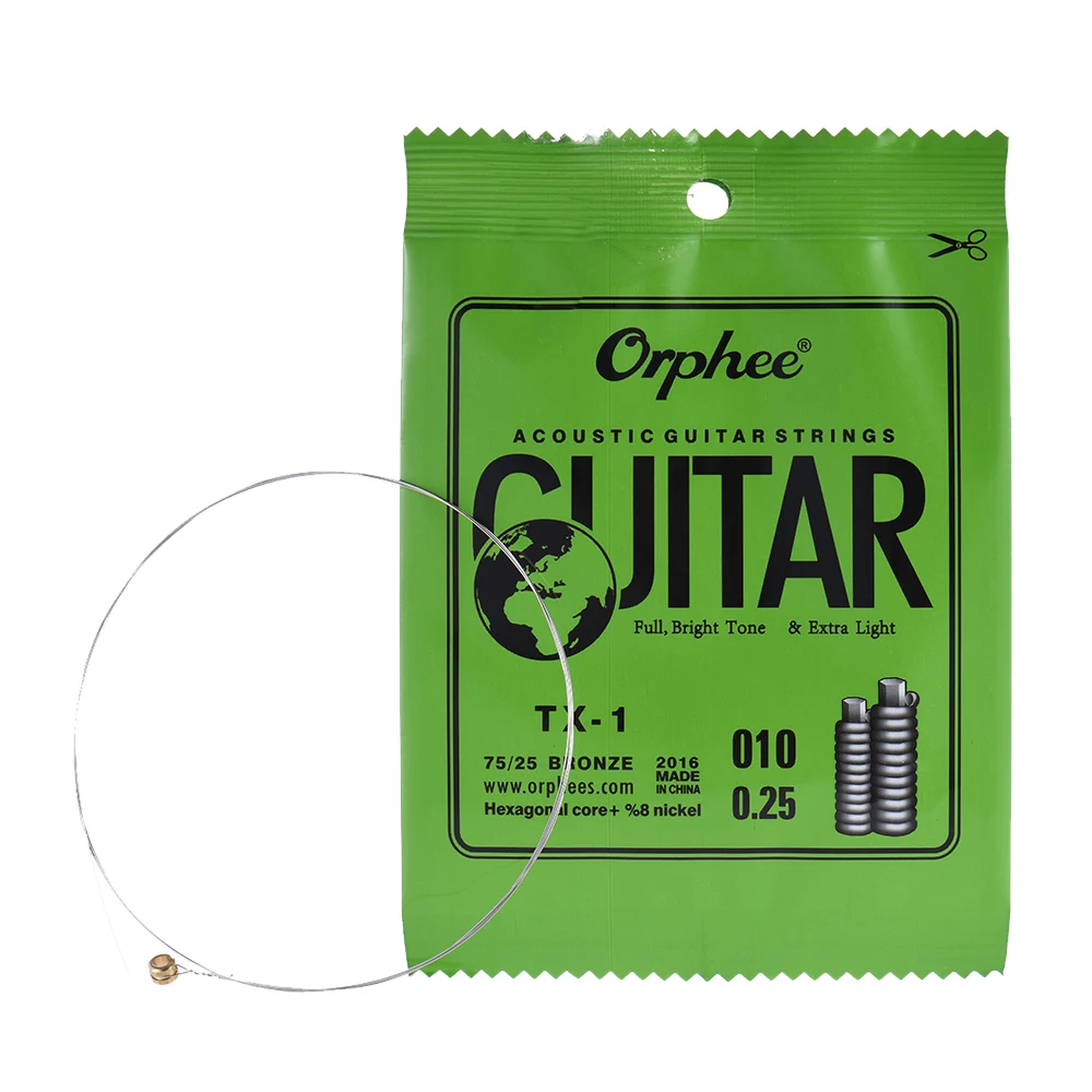 Orphee TX-1 Сменные Струны для одной гитары для акустической гитары 1st E-String(. 010) 10-Pack Высокоуглеродистая сталь Core 75/25