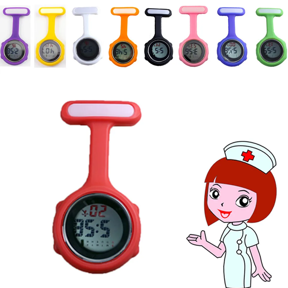 

New Digital Nurse Watch Fashion Silicone Medical Watches Lapel Doctor Red Cross Brooch Pocket Watch Pendant Present wholesale