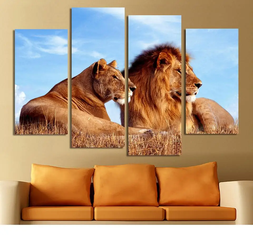 4 Panels Lion King Abstract paintings on canvas Wall