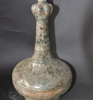 

9"old Chinese Antique dynasty palace bronze Zun Cup Bottle Pot Vase Jar statue