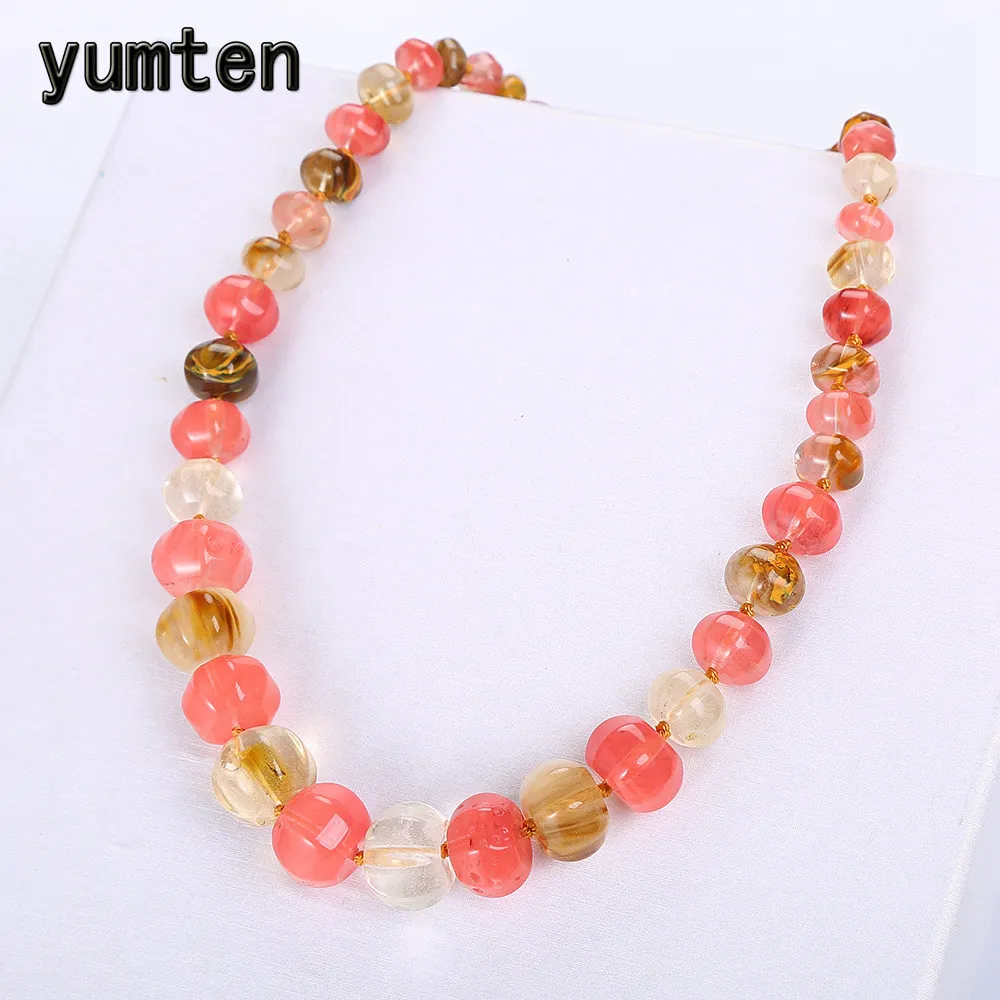 

Yumten Female Flower Agate Necklace Power Natural Stone Statement Coin Rainbow Crystal Choker Charm Chain Reiki Women Jewelry