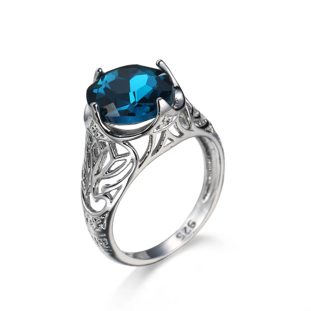 

High Quality Punk 2ct CZ Blue Crystal peacock sculpture 925 sterling silver Rings for Women Vintage Luxury Plata Brand Jewelry