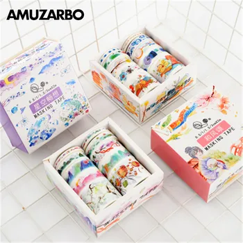 

10pcs/lot Starry Sky Plant geometry Cute Paper Masking Washi Tape Set Japanese Stationery Kawaii Scrapbooking Supplies Sticker