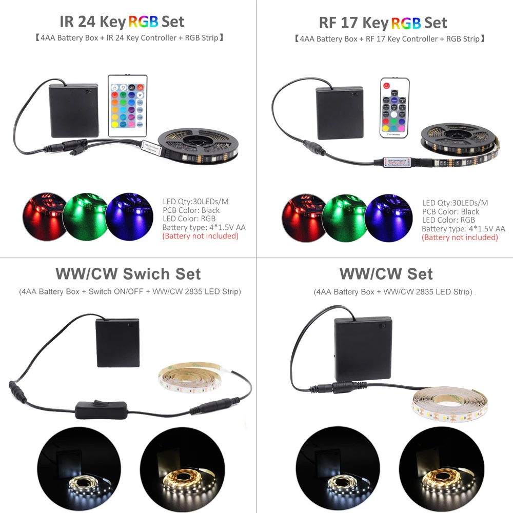 Светодиодная лента на батарейках RGB 5 в SMD 5050 2538 водонепроницаемая светодиодная ИК