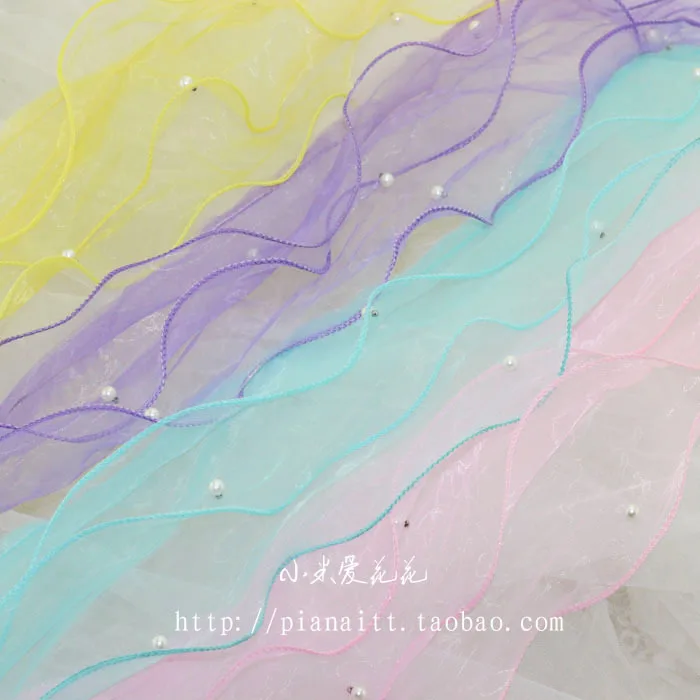 

(5 YardS / lot )Diy lace trim 13cm multicolor organza ruffle pearl organza skirt lace fabric decoration Clothing materials