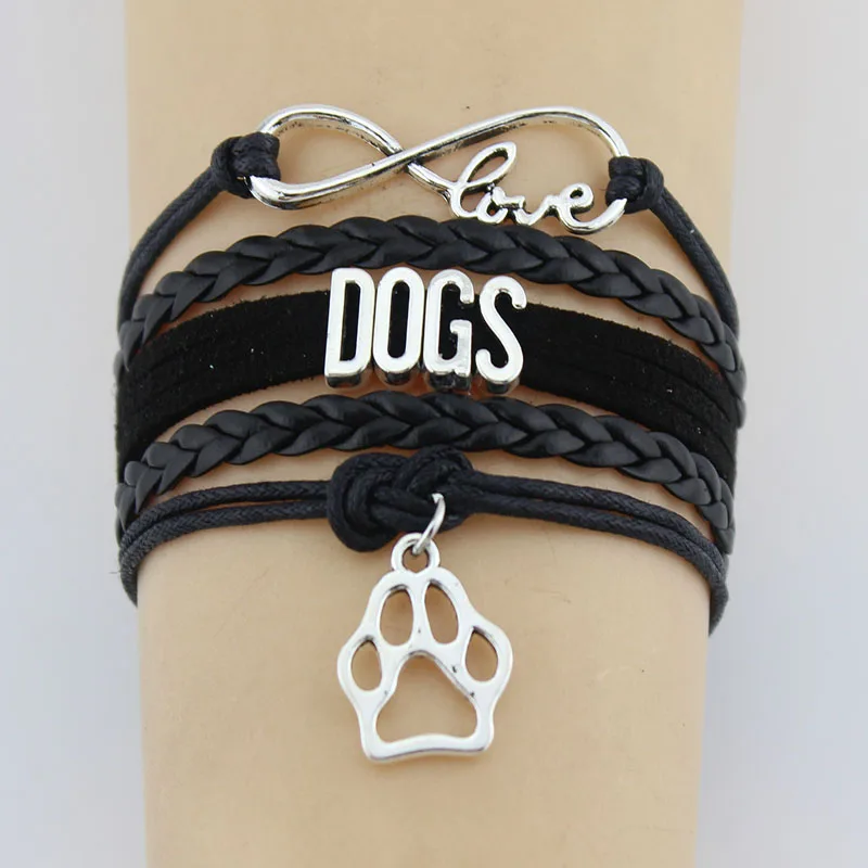 Infinity Love Dogs Bracelet Dog Pet Paw Charm Handmade Leather Braid