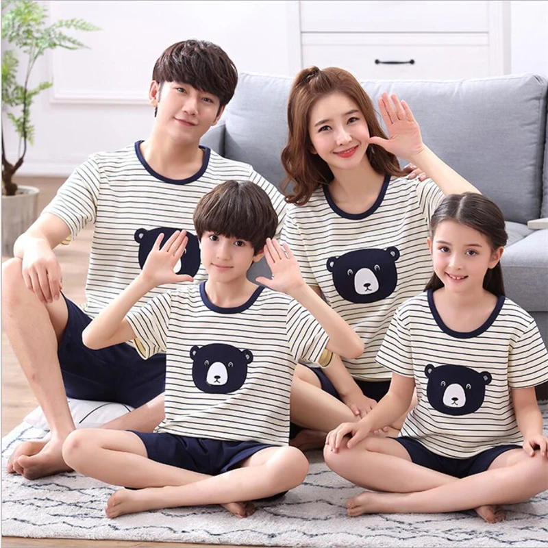 

Parent-child pajamas short-sleeved cotton summer family suit children pajamas female mother father child home service sleep wear