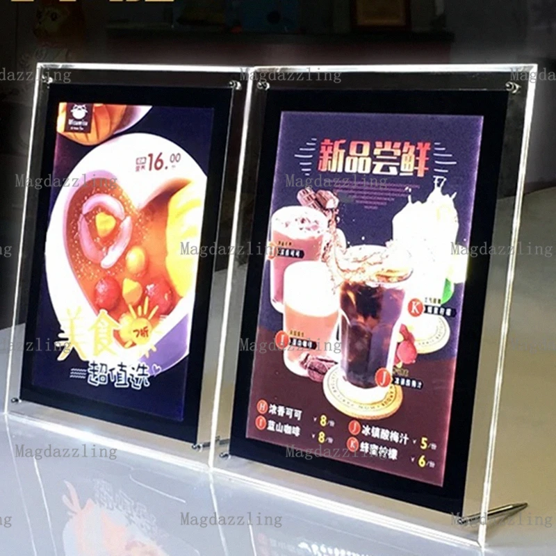 Black Color Acrylic Frame LED Stand Menu Boards,A4 Advertising Menu Light Box signs for