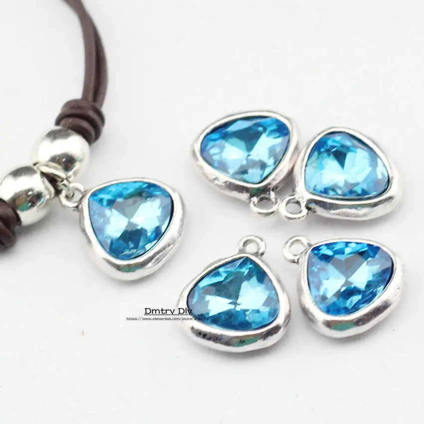 Dmtry 5 шт/партия торговля древнее серебро кристалл сердце цинк водвеска из сплава ювелирные изделия DIY ожерелье бусины ювелирные изделия LC0103 - Цвет: Blue