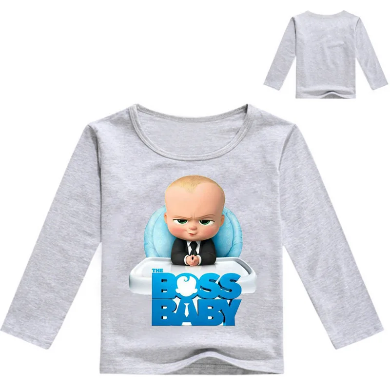 Bobo Choses/ Детские футболки с принтом «Босс» футболка с длинными рукавами для мальчиков рубашки для девочек футболки для подростков Vetement Enfant - Цвет: Серый