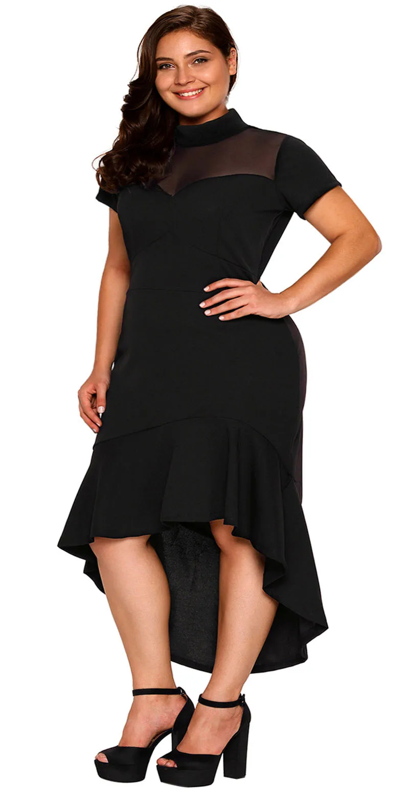 Black-Mesh-Insert-Ruffled-Hi-low-Hem-Curvy-Dress-LC61661-2-7