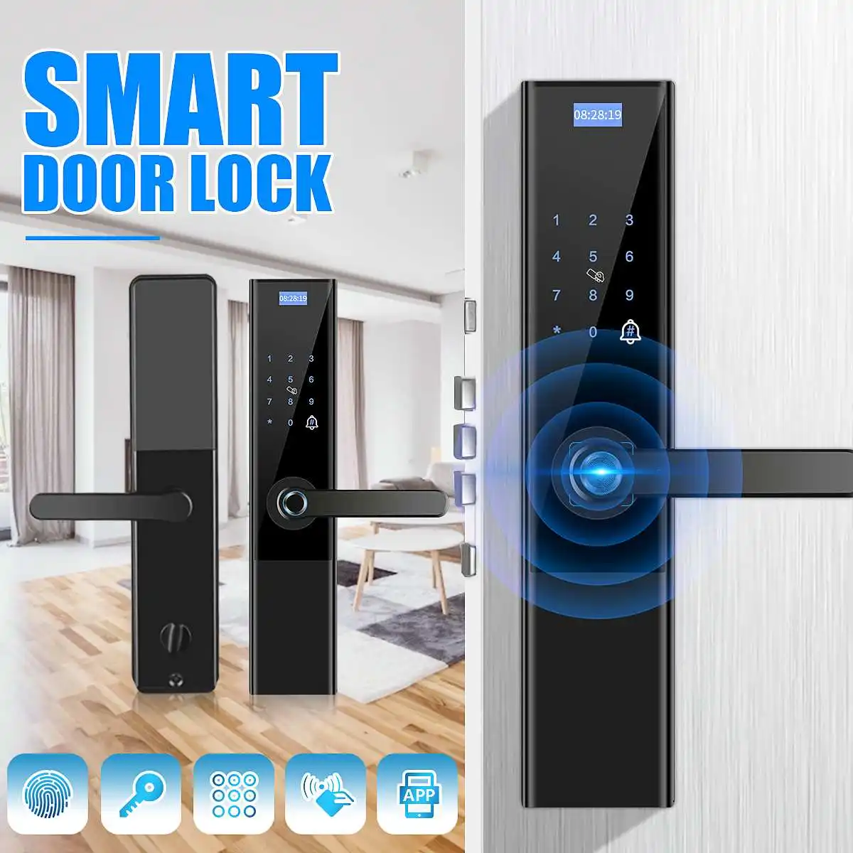 

Safurance Door Lock 5 in 1 Intelligent Lock Fingerprint Password Key Card APP Electronic Smart Door Locks For Home