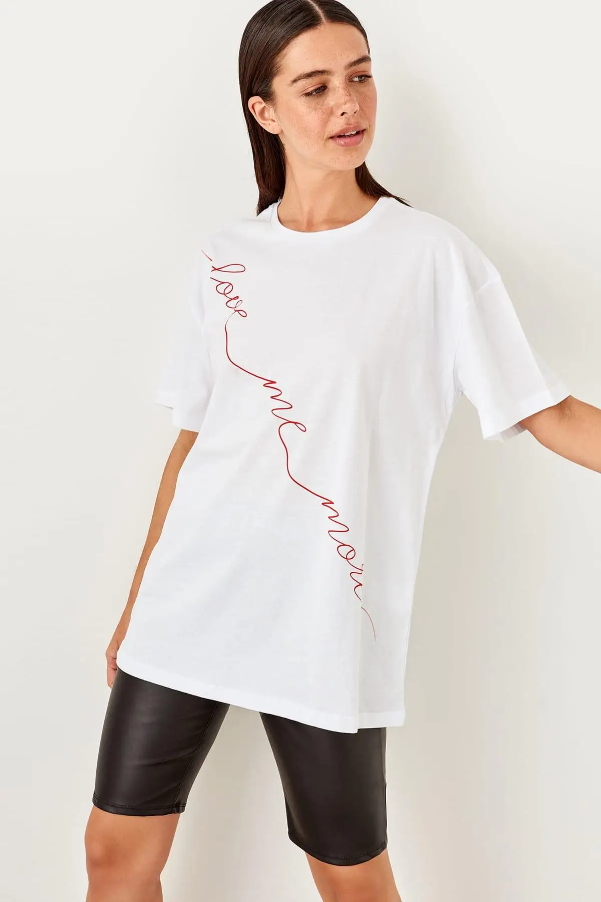 

Trendyol White Printed Boyfriend Knitted T Shirt TWOSS19FV0258
