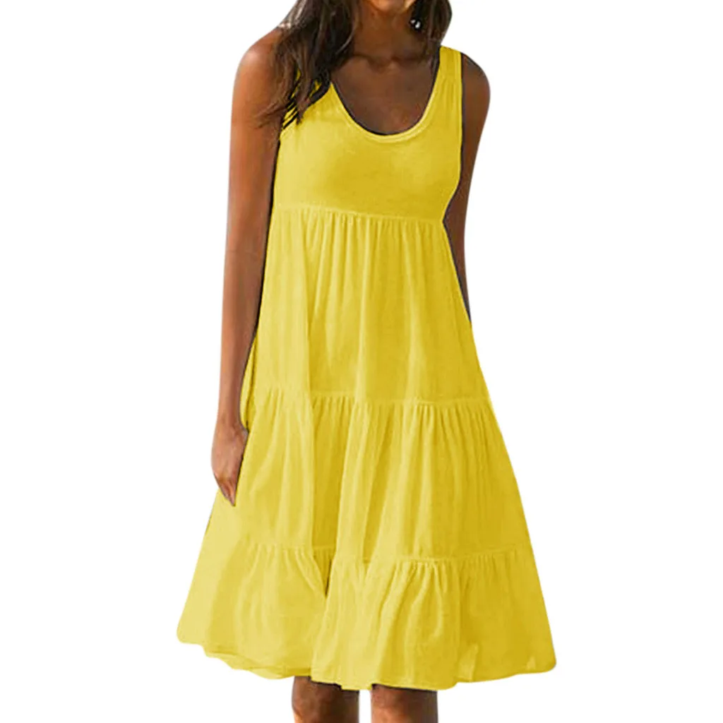 

JAYCOSIN 2019 New Summer Women Dresses Sexy Holiday Solid Sleeveless Loose Sea Ruffles Party Bohemian Beach Sundress 9042048