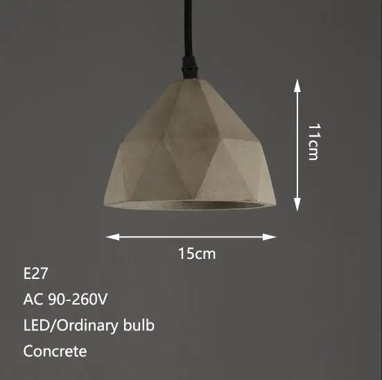 Ретро Лофт бетонный подвесной светильник E27 Светодиодный промышленный декоративный подвесной светильник цемент с 5 стилями для кухни спальни гостиной кафе - Цвет корпуса: YY-PDK212E