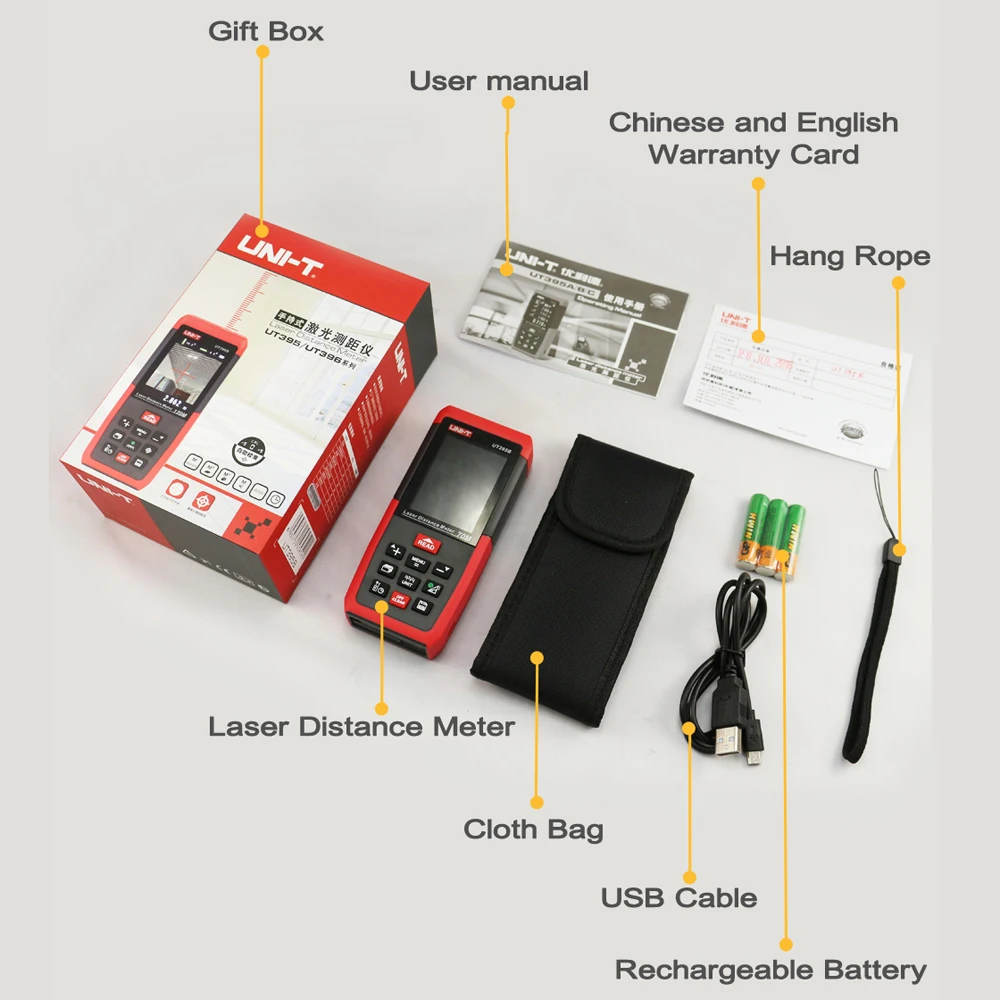 UNI-T Лазерные дальномеры 50 м~ 120 м дальномер UT395/UT396 серии с 2МП объективом лучшая точность USB данных экспортный ПК программного обеспечения