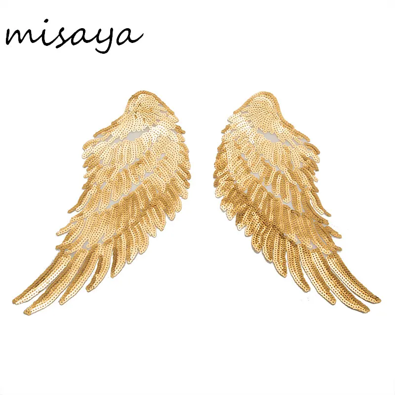 

Misaya (1 Pairs) Sequin Gold/Silver Patch Paillette Lace Gold Wings T-shirt Clothes Accessories Diy Cloth Fabric Adhesive