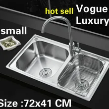 Квартиры сделать блюда двойной кухонный паз Раковина высокого качества 304 нержавеющая сталь Горячая маленький 720x410 мм