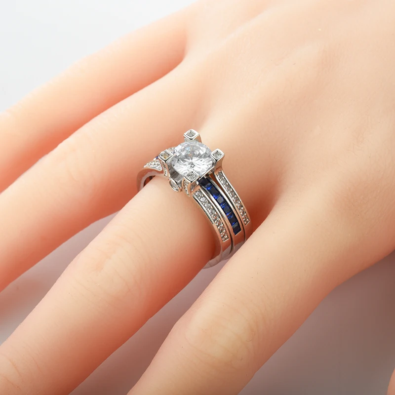 

2PCS Crystal Rings Silver Engagement Wedding Ring For Women Ring Jewelr