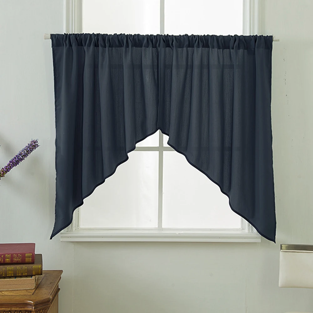 

2PCS Pastoral Solid Home Triangular Valance Polyester Cotton Guestroom Window Sun Protection Short Curtains Living Room Kitchen