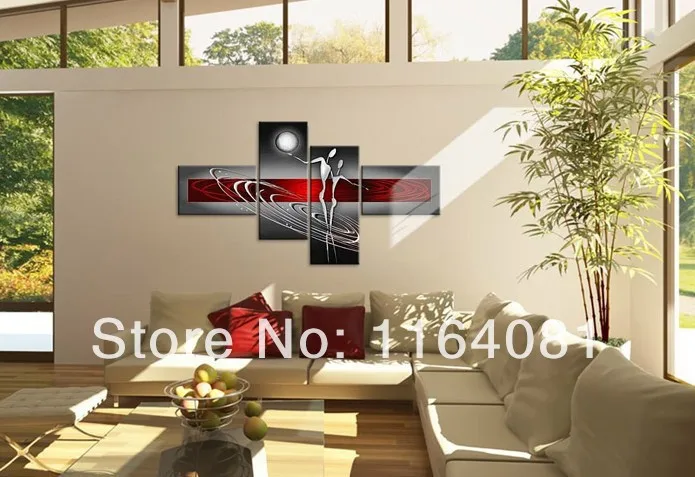 

Free shipping 100% handmade High Quality Fashion Modern Canvas Abstract Oil Painting Home Decoration 4pcs/set no framed