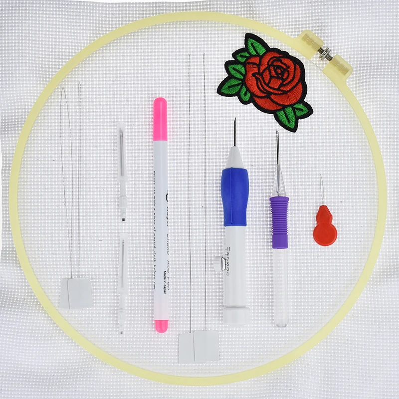 

New Hot Magic Embroidery Pen Set With Hoop Set Embroidery Stitching Punch Pen With Cloth Sewing Accessories For Women Craft Tool