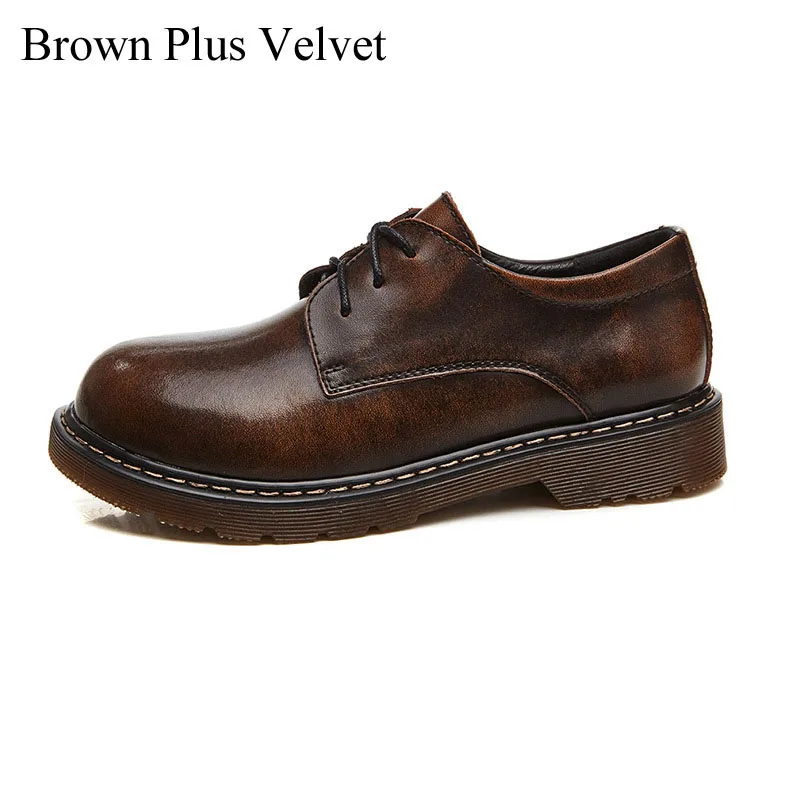 QPFJQD/сезон весна-осень; Женская обувь в британском стиле; повседневные оксфорды в винтажном стиле; летние женские туфли из спилка на плоской подошве с круглым носком и шнуровкой - Цвет: Brown Velvet