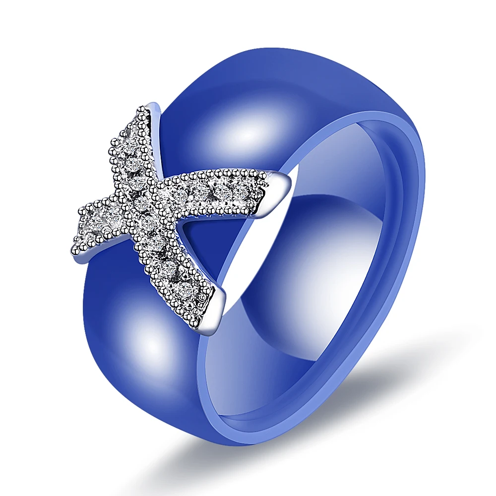 Модные ювелирные изделия Женское кольцо с AAA кристаллом 8 мм X Крест керамические кольца для женщин аксессуары для свадебной вечеринки подарок дизайн