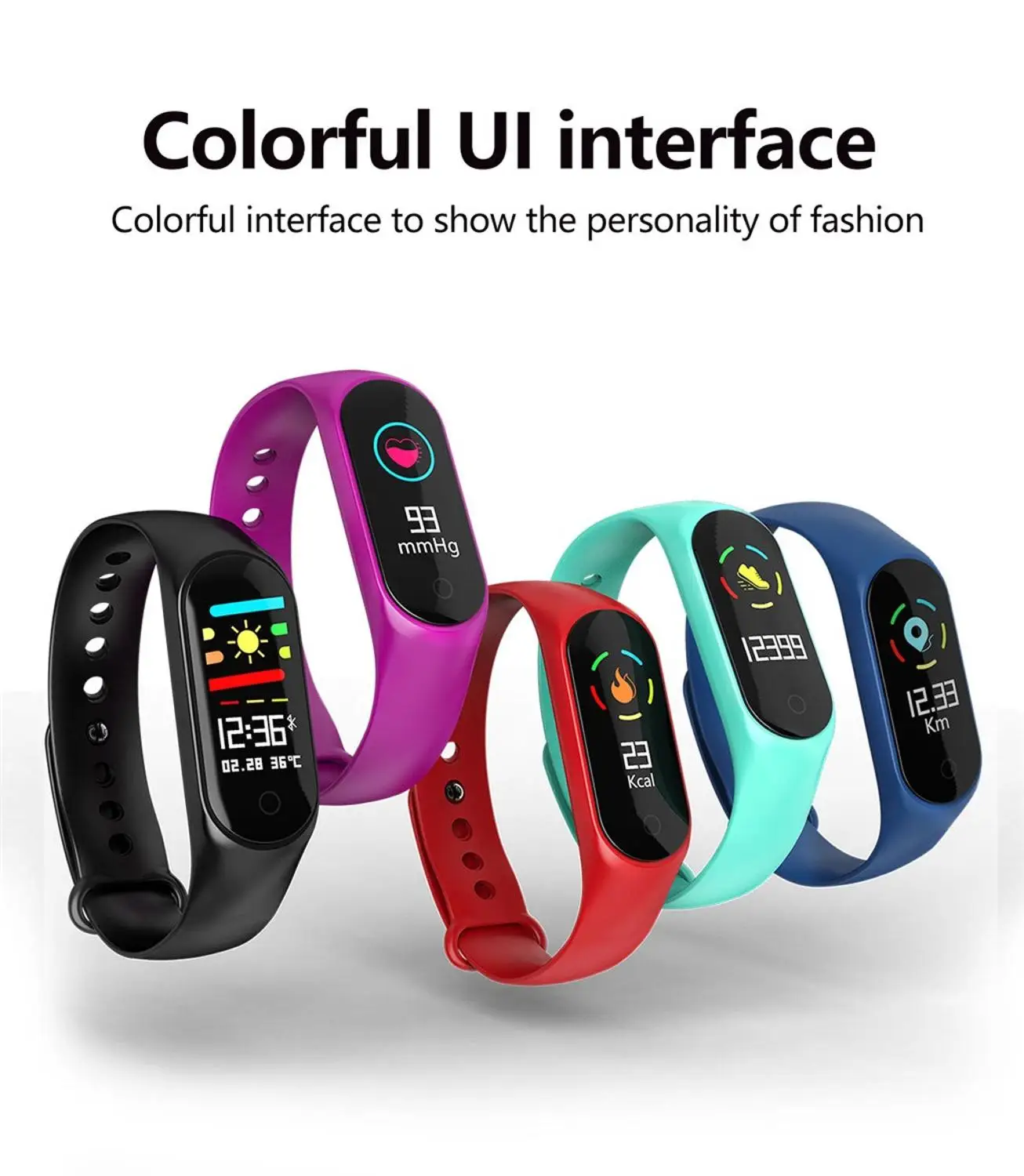 M4 Smart Bracelet Band Fitness Tracker  Heart Rate Blood Pressure Messages Reminder Color Screen Sport Wristband band M4