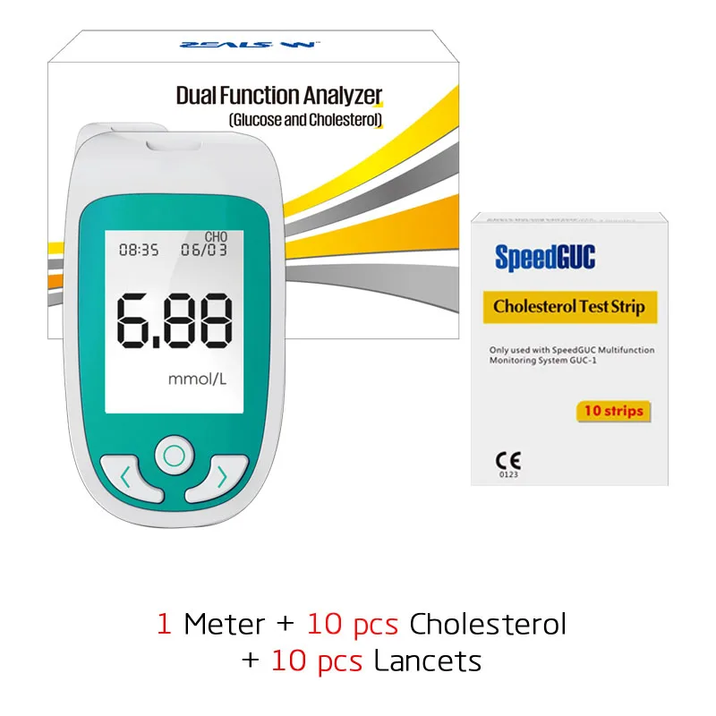 2 в 1 Многофункциональный тест на холестерин er и измеритель уровня глюкозы в крови с тестовыми полосками и ланцетами система мониторинга холестерина и диабета - Цвет: Meter Cho10