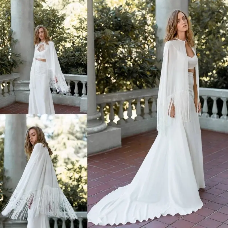 Simple Cheap Wedding Accessories Fringe Wraps Jackets Bolero White Ivory Chiffon Custom Made Plus Size | Свадьбы и торжества