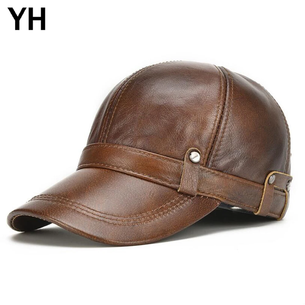 2018 Men Real Genuine Leather Baseball Cap Casual Autumn Winter Real