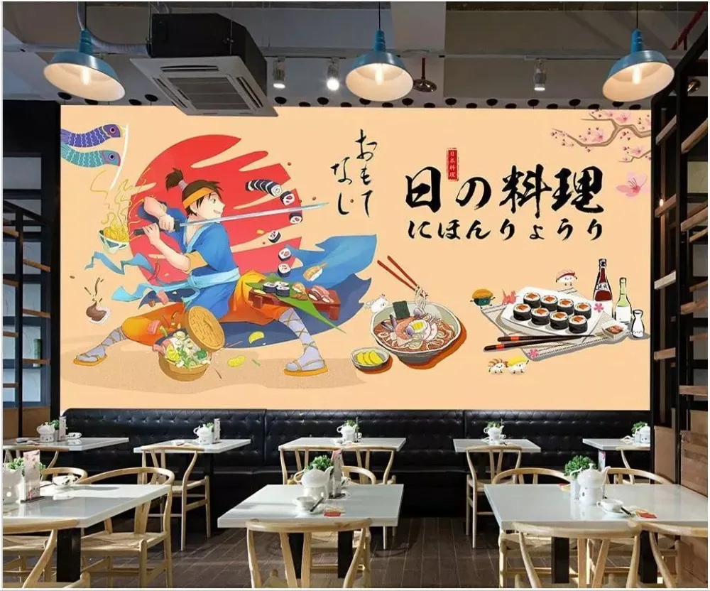 

3d room wallpaper custom photo mural Japanese cuisine sushi salmon samurai catering decor 3d wall mural wallpaper for walls 3 d