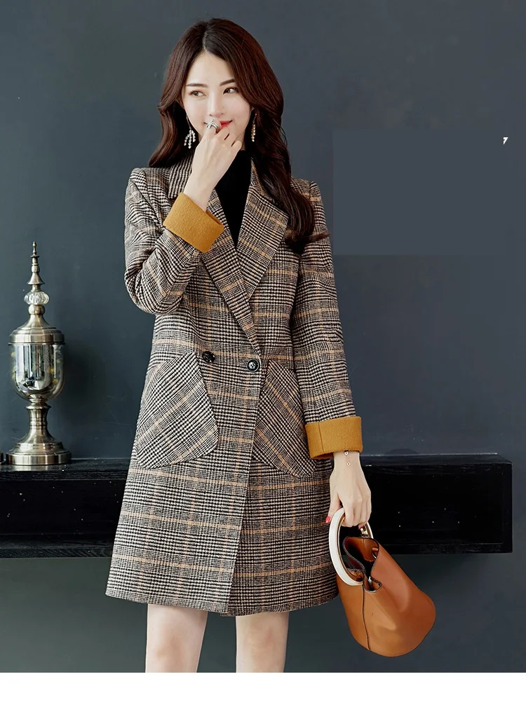 Automne Light Coffee Nouvelles Manteaux Laine Taille Mode Plus Élégant Veste Revers Femmes Femme Manteau Longues À Treillis De 1767 Casual Hiver La Ms Manches rBq4nYgr