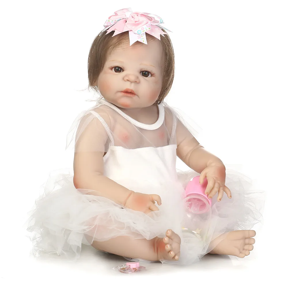

Girl doll reborn 23" NPK full silicone reborn dolls for children gift rooted new hair blue/brown eyes reborn babies bonecas
