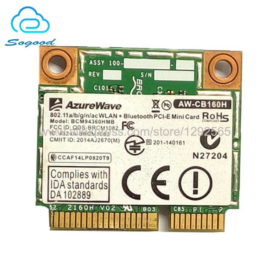 Беспроводная сетевая карта 802.11a/b/g/n/ac BCM94360HMB AW-CB160H 1300M WLAN + bluetooth 4 0 Half Mini PCI-E