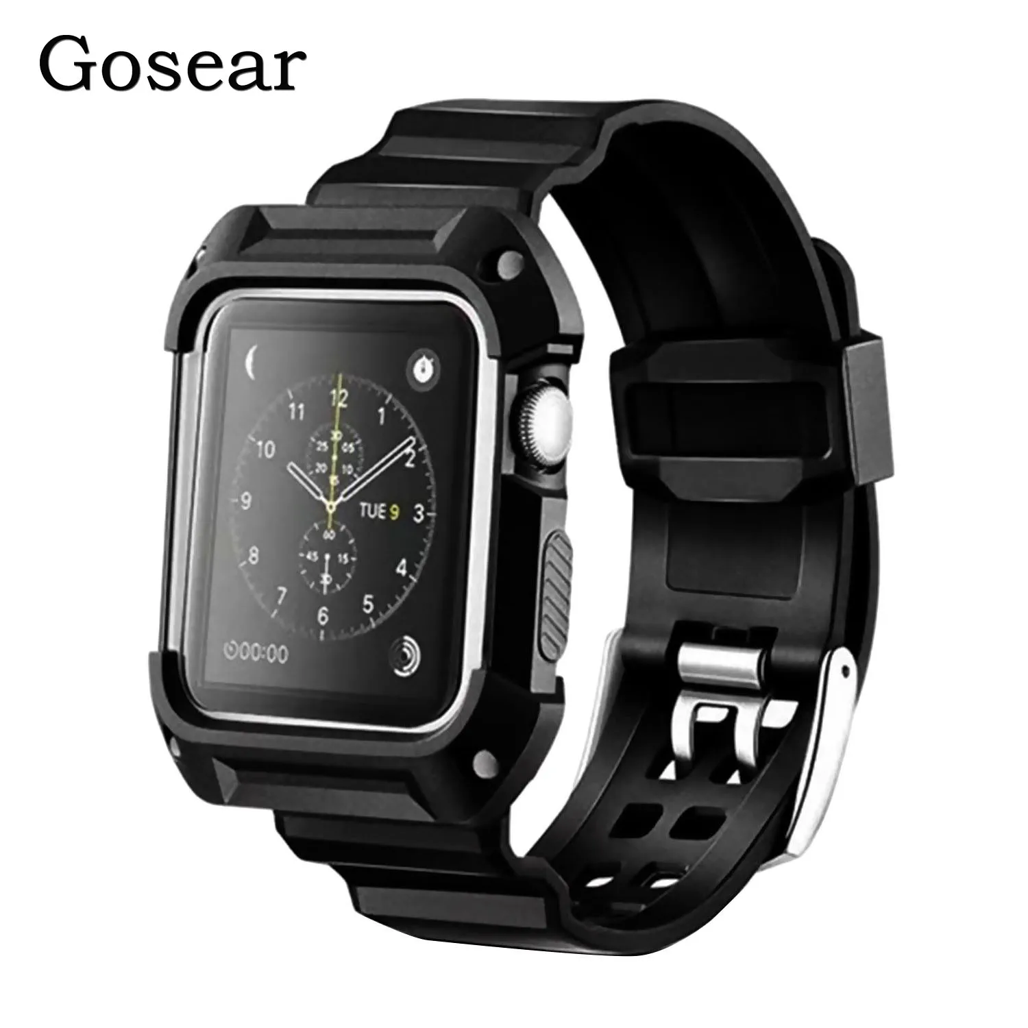

Gosear Silicone Replacement Watchband Bracelet Band Strap Wrist Banda w/ Frame Case for Apple Watch iWatch Sport Edition 38/42mm