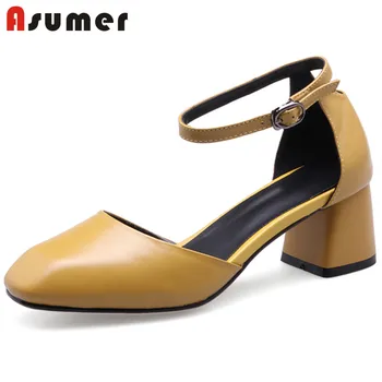 

ASUMER 2020 fashion new arrivals shoes woman genuine leather square cover high heels sandals women big size 34-42