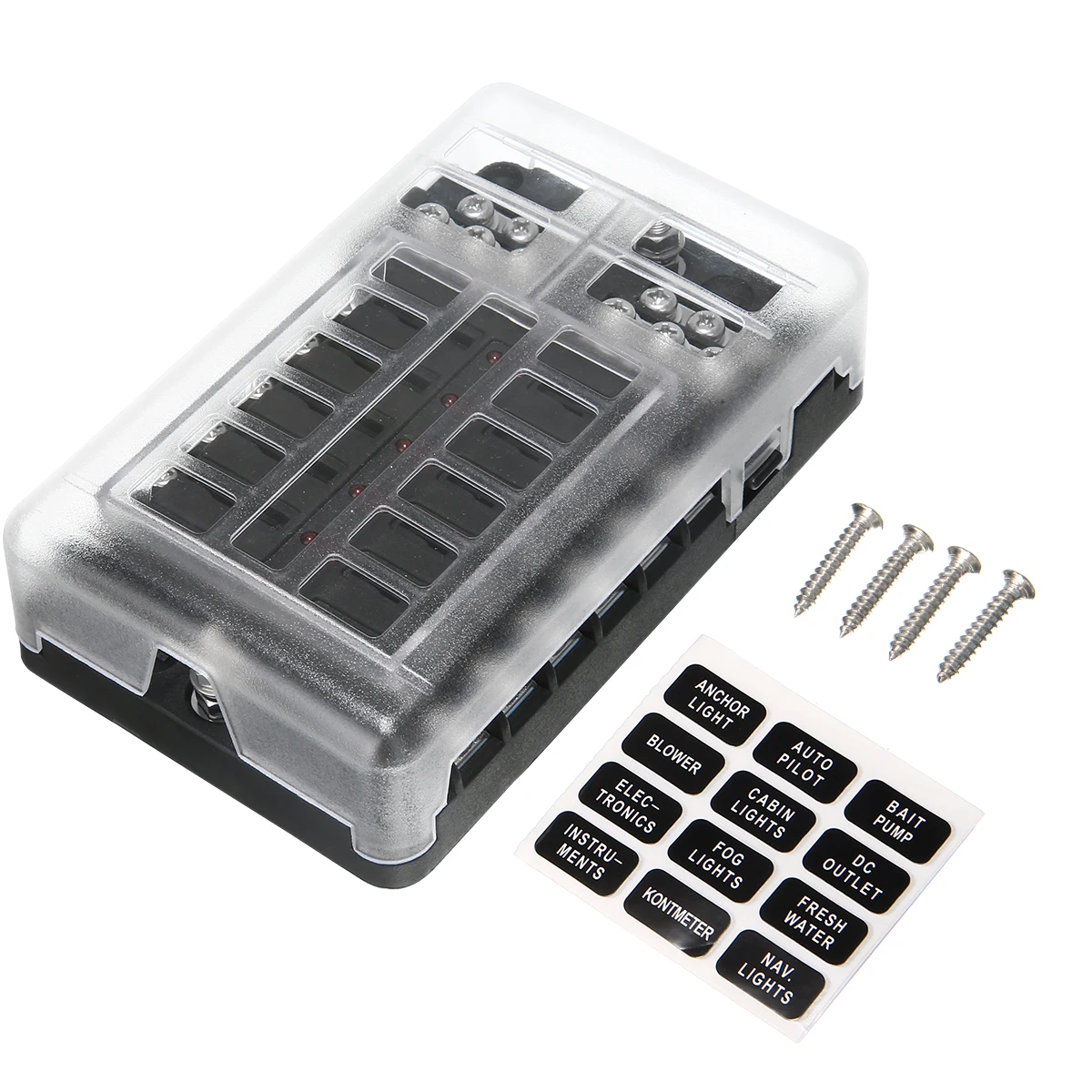 DC 32V 12 Way Fuse Box For Car Truck Motorhome Boat Power Distribution Block 12-way Fuse Box with Screws&Labels